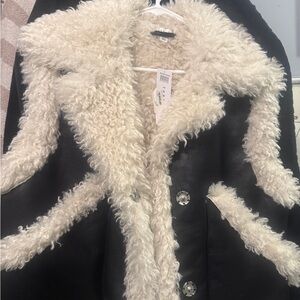 Topshop Cream and Black Teddy Jacket